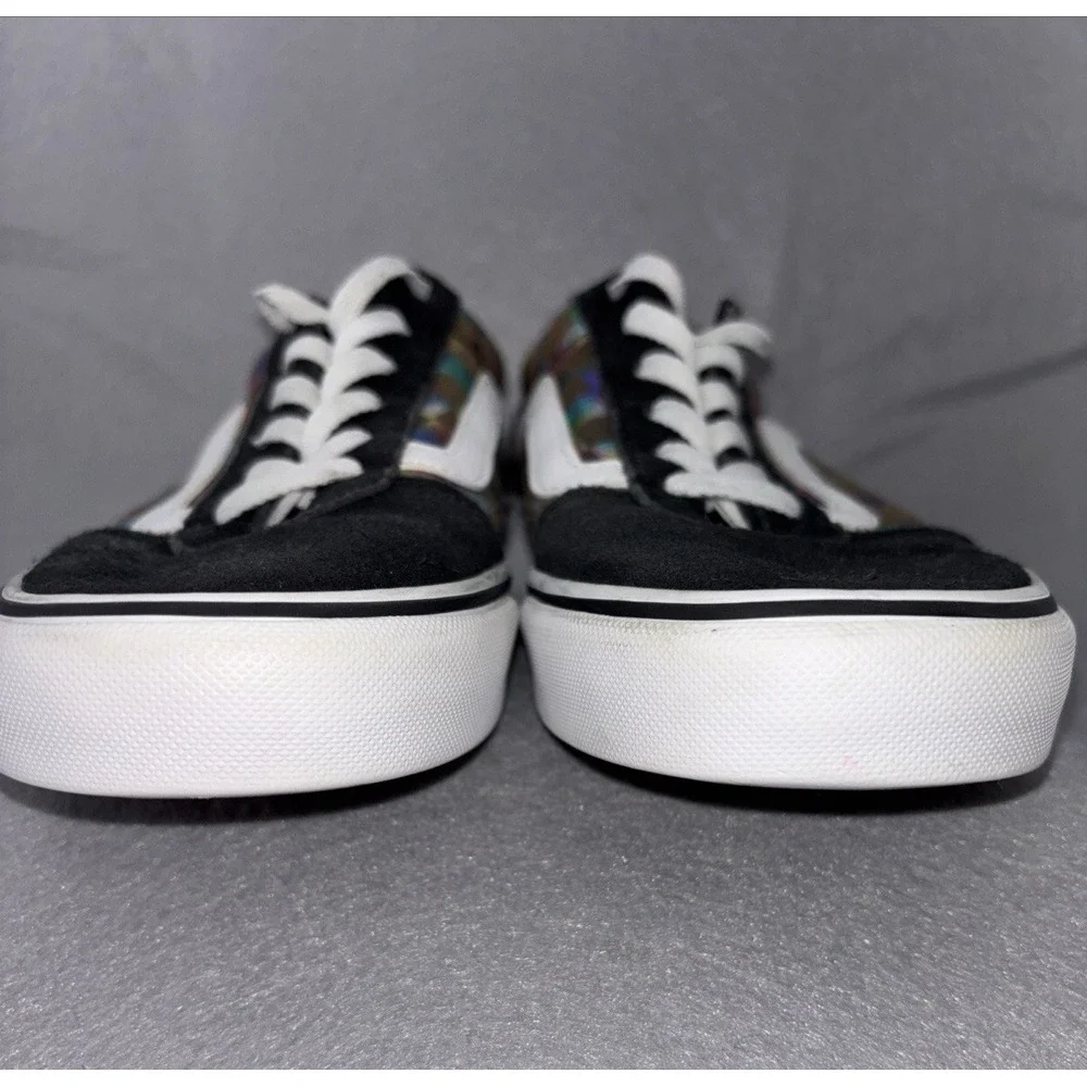 Vans Ward Women's Size 8.5 Iridescent Check Skate Shoes 500714 Rainbow Blk Wht‎